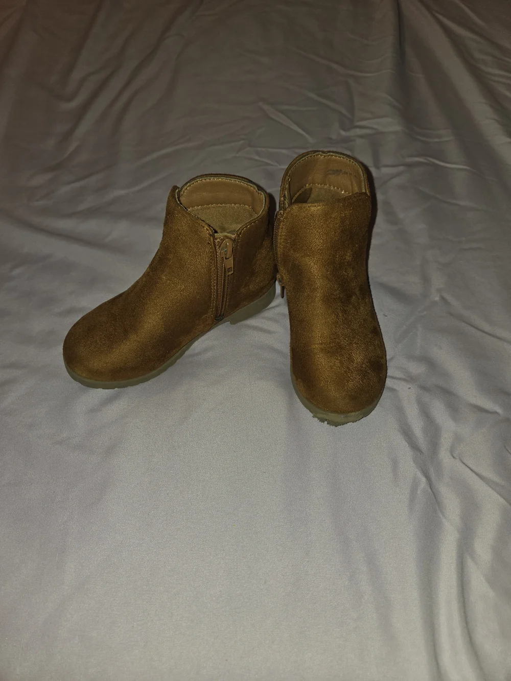 fabkids Tan Suede Kids Zip Ankle Boots